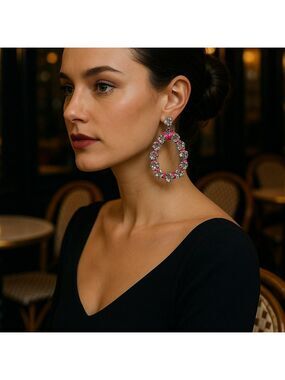 ✨ Stella & Dot Rhinestone Teardrop Statement Earrings Pink Accent Silver (3/$25)